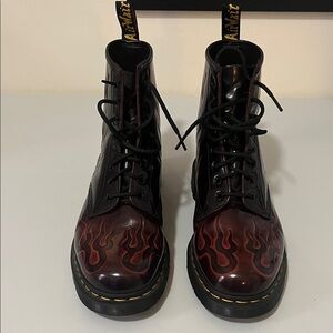 Dr. Martens Black and Red Flame Design Boots Size Men’s 12 Inferno New